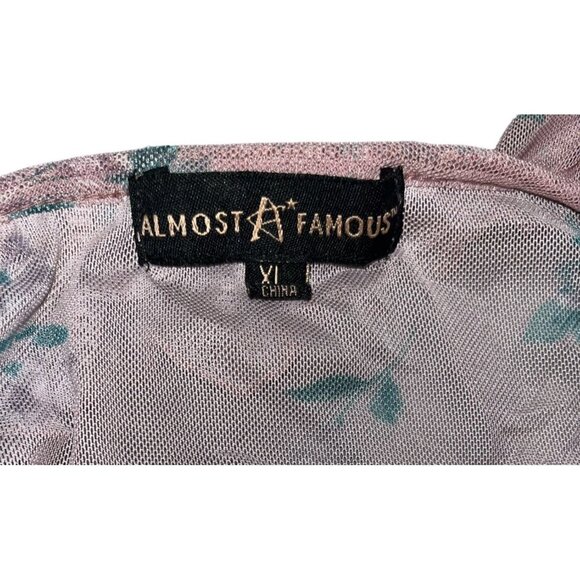 Almost Famous Sheer Floral Ruched Front Shirt Sz XL Womens Pink - Picture 3 of 5